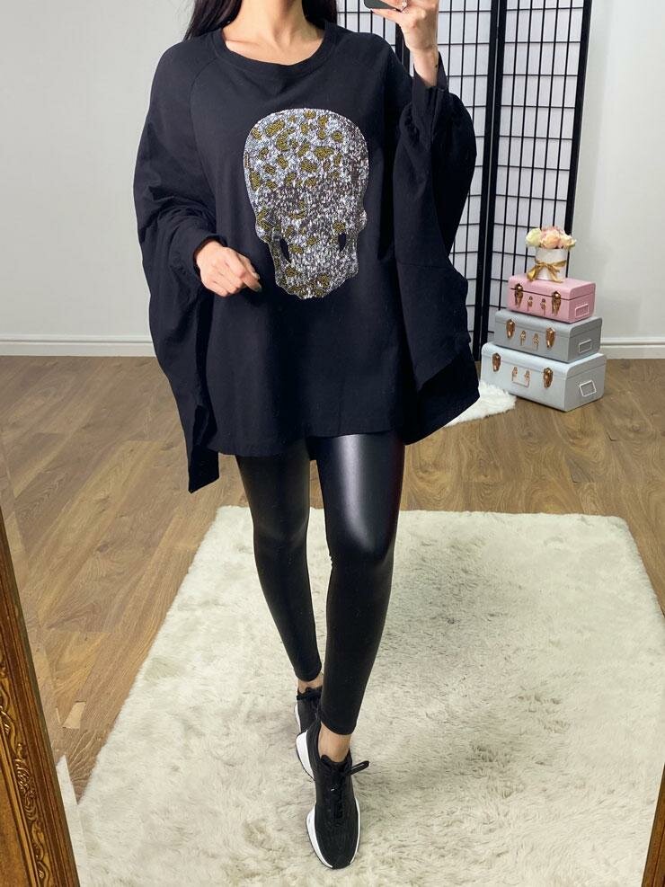 Hawkins Diamante Skull Oversized Sweatshirt Tunic