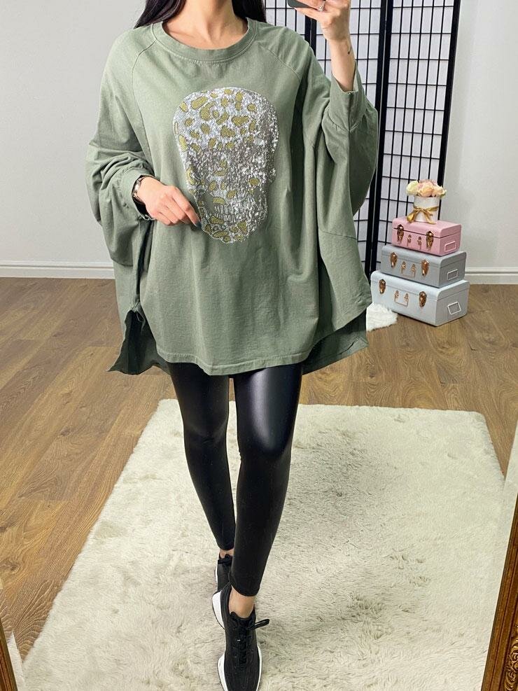 Hawkins Diamante Skull Oversized Sweatshirt Tunic