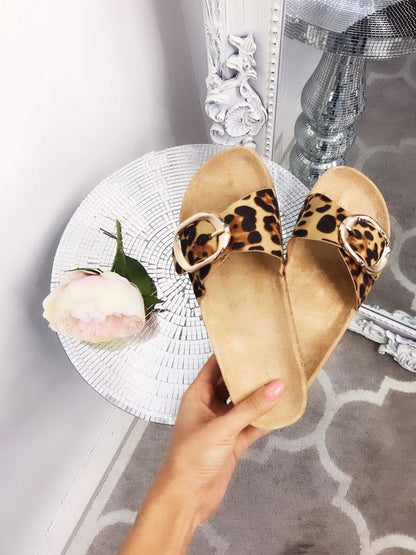 Hepburn Leopard Faux Suede Buckle Slider
