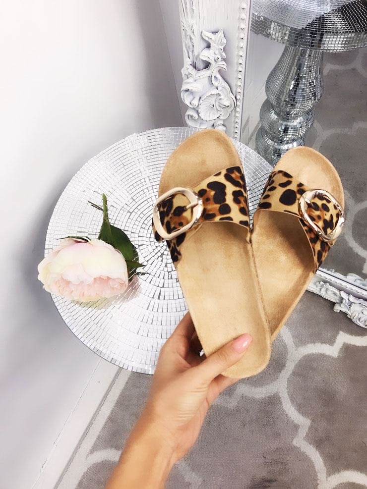 Hepburn Leopard Faux Suede Buckle Slider
