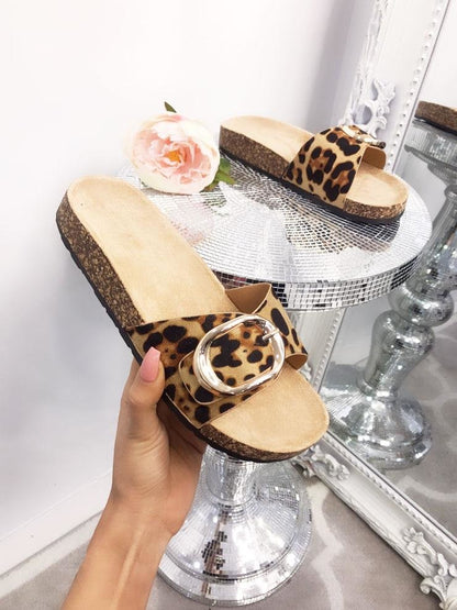 Hepburn Leopard Faux Suede Buckle Slider