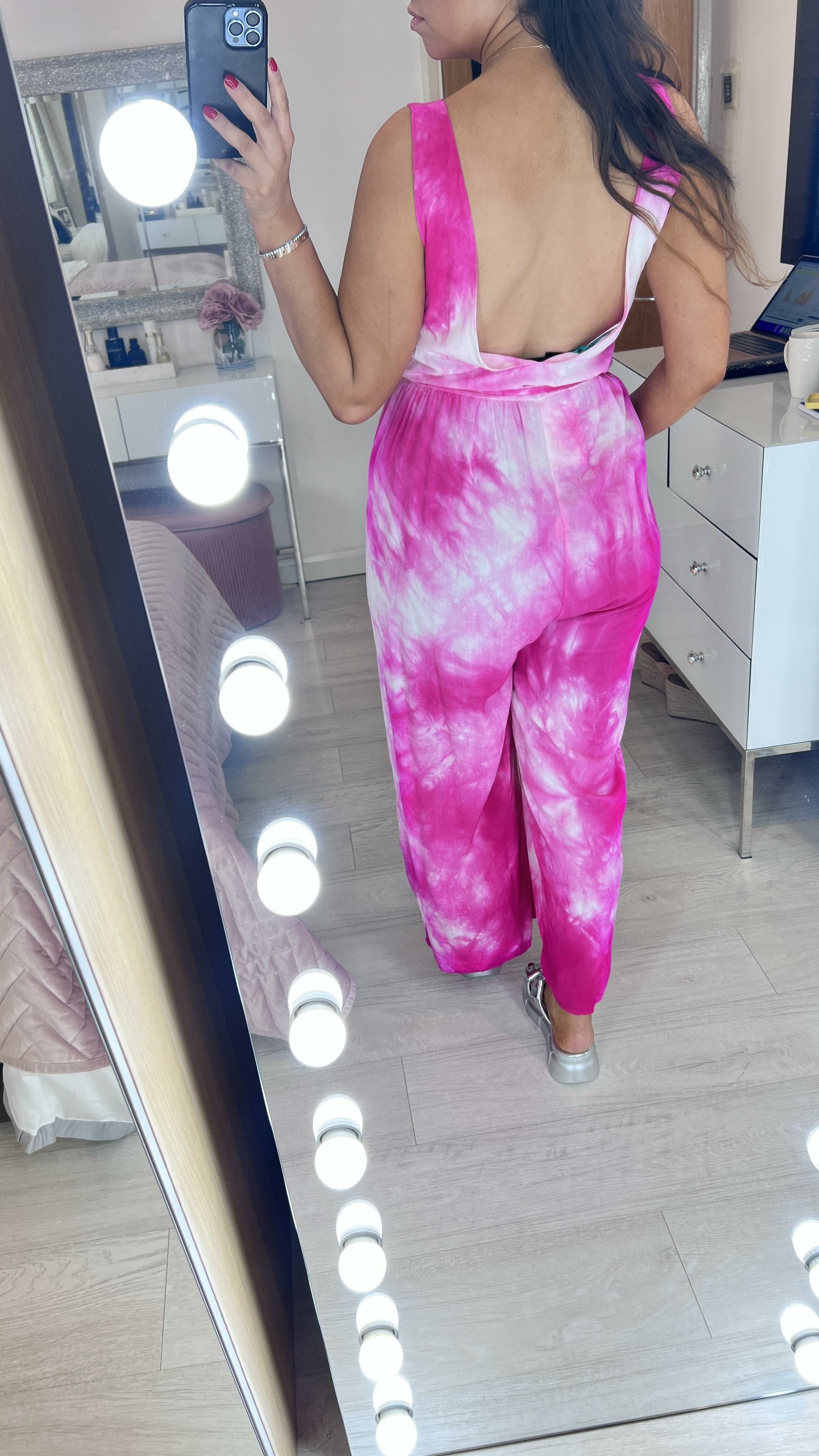 Hunter Tie Dye V Back Halter Neck Jumpsuit