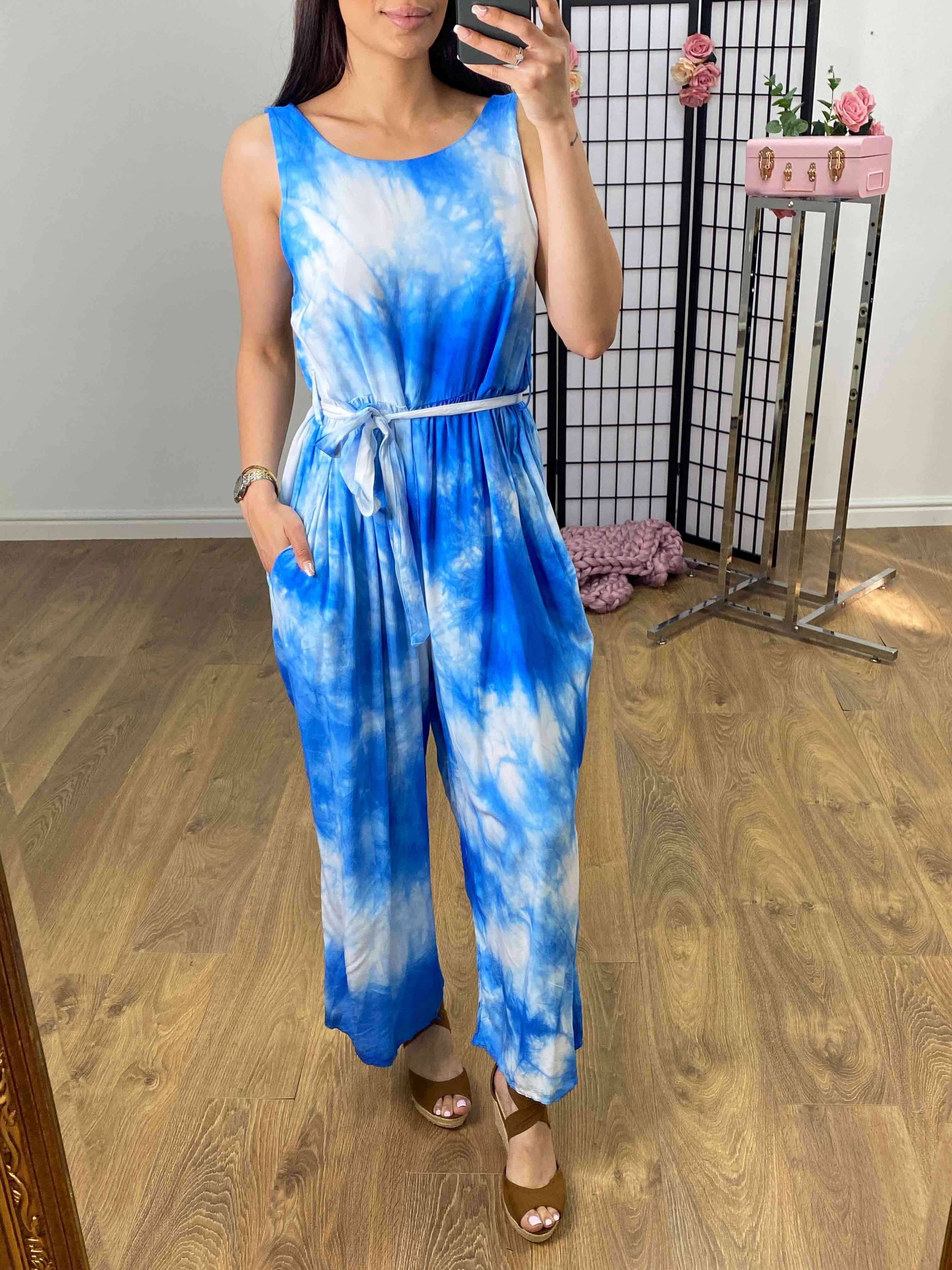 Hunter Tie Dye V Back Halter Neck Jumpsuit