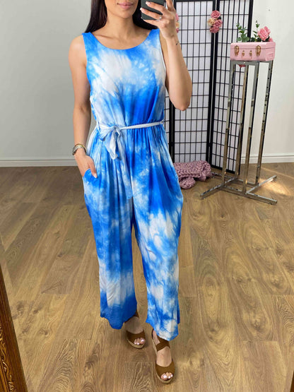 Hunter Tie Dye V Back Halter Neck Jumpsuit