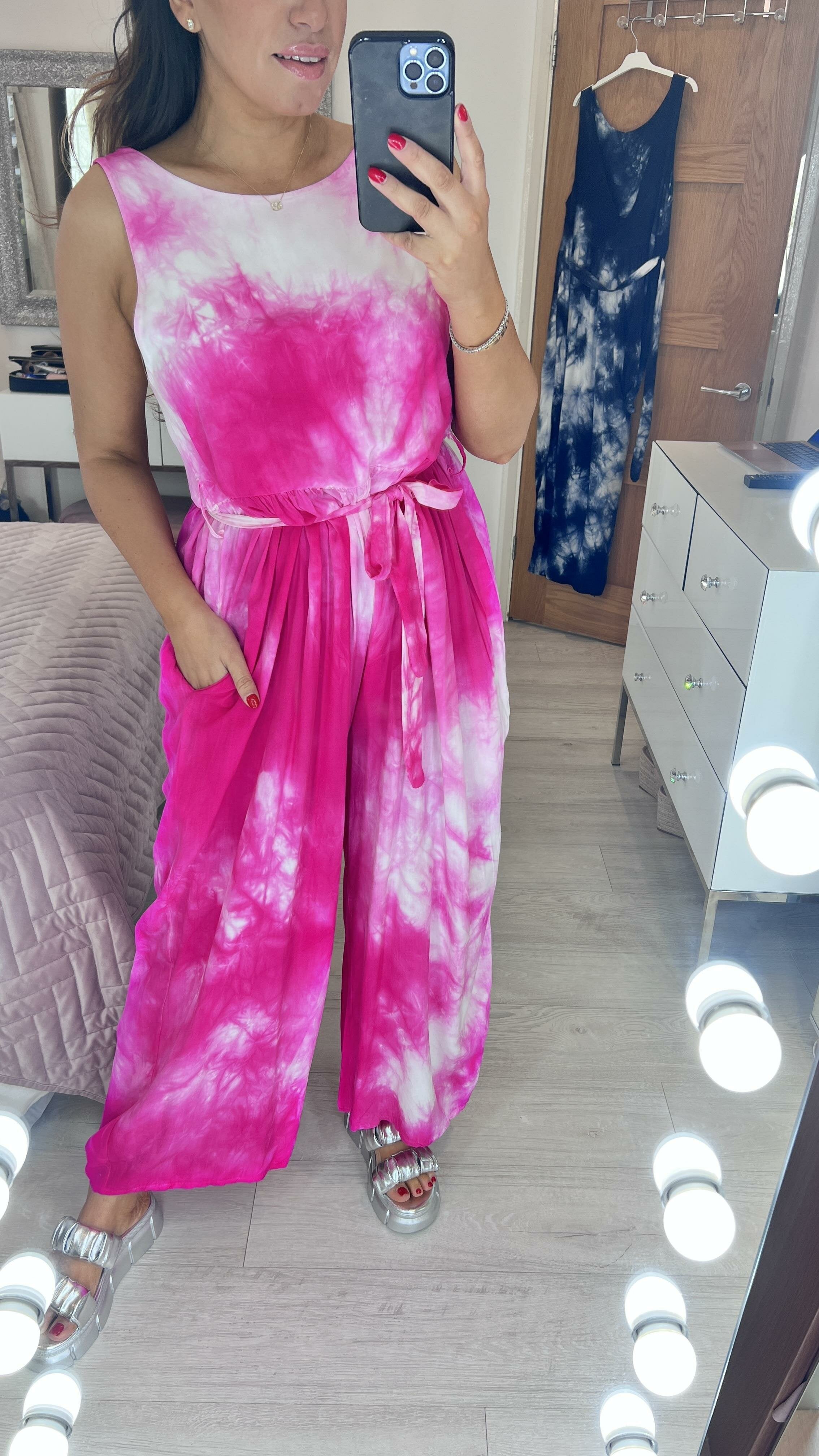 Hunter Tie Dye V Back Halter Neck Jumpsuit