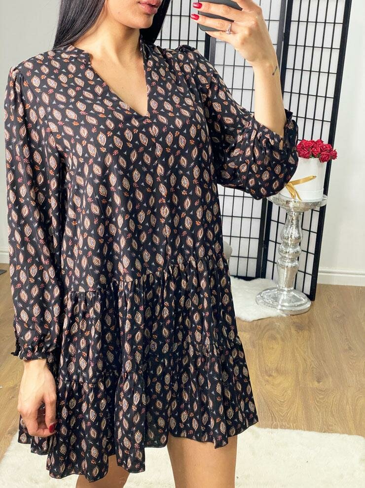 Melca Leaf Glitter Print Floaty Smock Dress