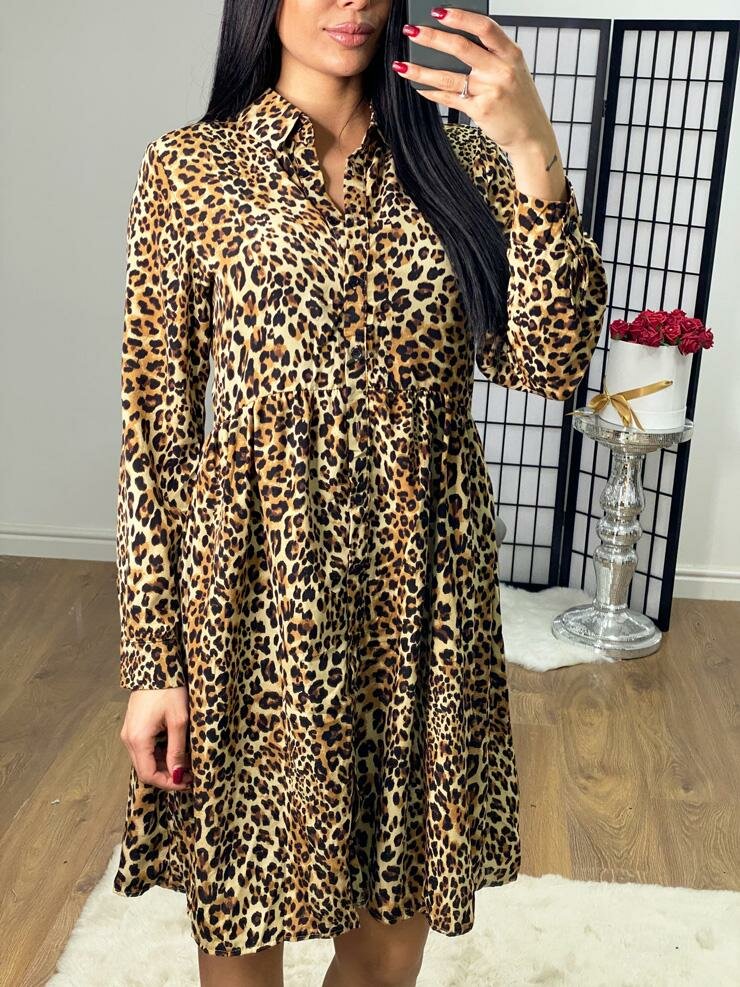 Essey Leopard Print Button Detailed Midi Dress