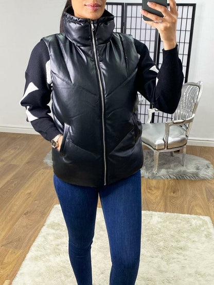 Georgi Black Faux Leather Short Padded Gilet