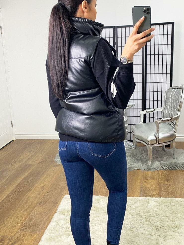 Georgi Black Faux Leather Short Padded Gilet