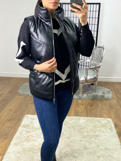 Georgi Black Faux Leather Short Padded Gilet