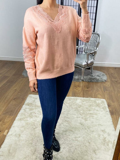Chanice Crochet Detailed Super Soft Oversized Knit Jumper