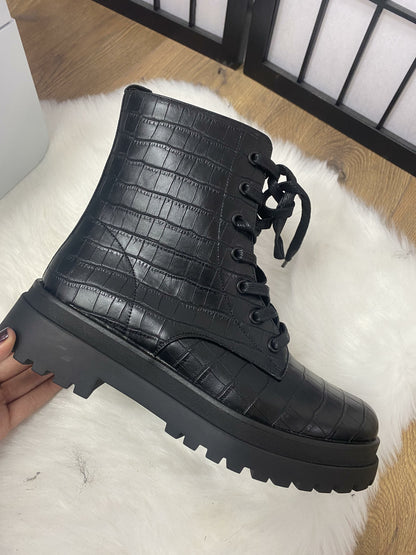 Kassia Croc Print Faux Leather Boots