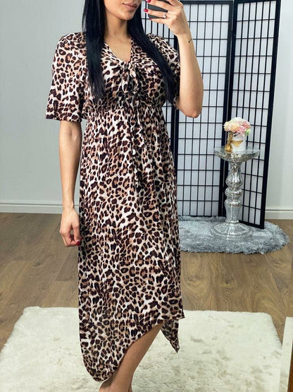 Darleen Leopard Print Tie Knot Drape Midi Dress