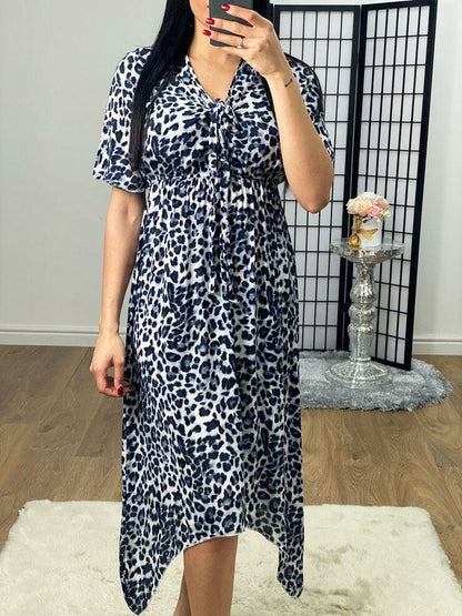 Darleen Leopard Print Tie Knot Drape Midi Dress