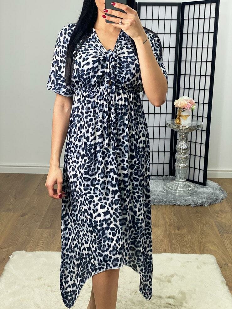Darleen Leopard Print Tie Knot Drape Midi Dress