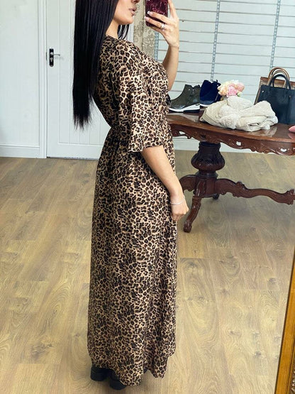 Dyme Cheetah Print Wrap Flowy Maxi Dress