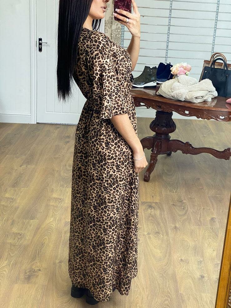 Dyme Cheetah Print Wrap Flowy Maxi Dress