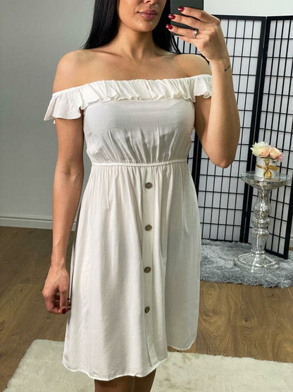 Cassia Elasticated Frill Sleeve Button Detailed Summer Dress