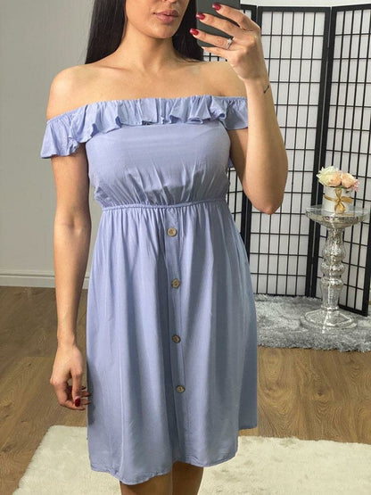 Cassia Elasticated Frill Sleeve Button Detailed Summer Dress