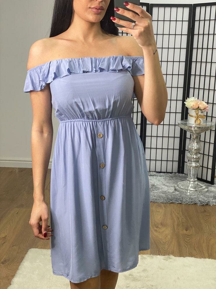 Cassia Elasticated Frill Sleeve Button Detailed Summer Dress