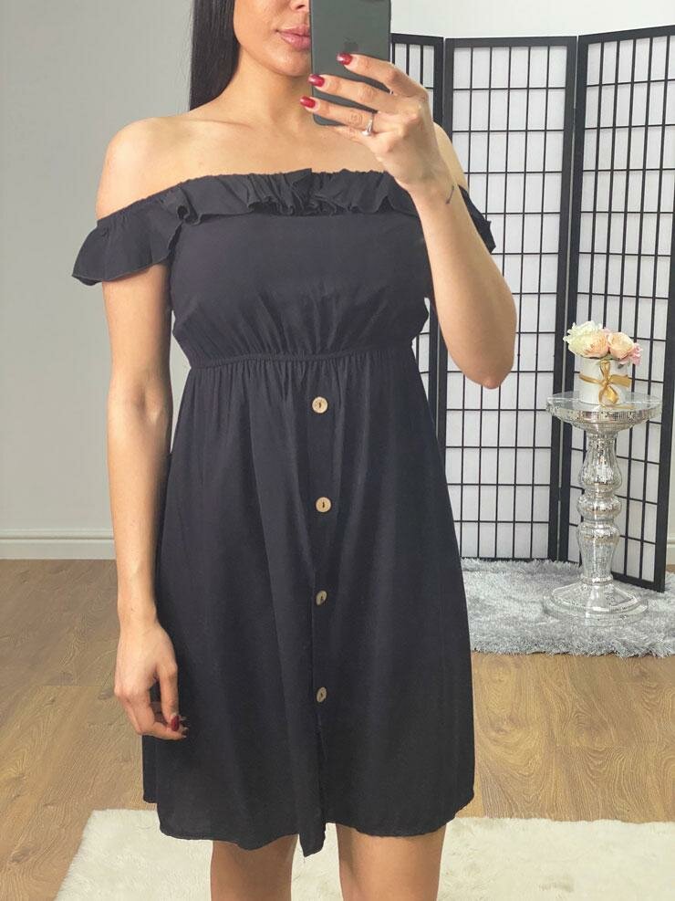 Cassia Elasticated Frill Sleeve Button Detailed Summer Dress