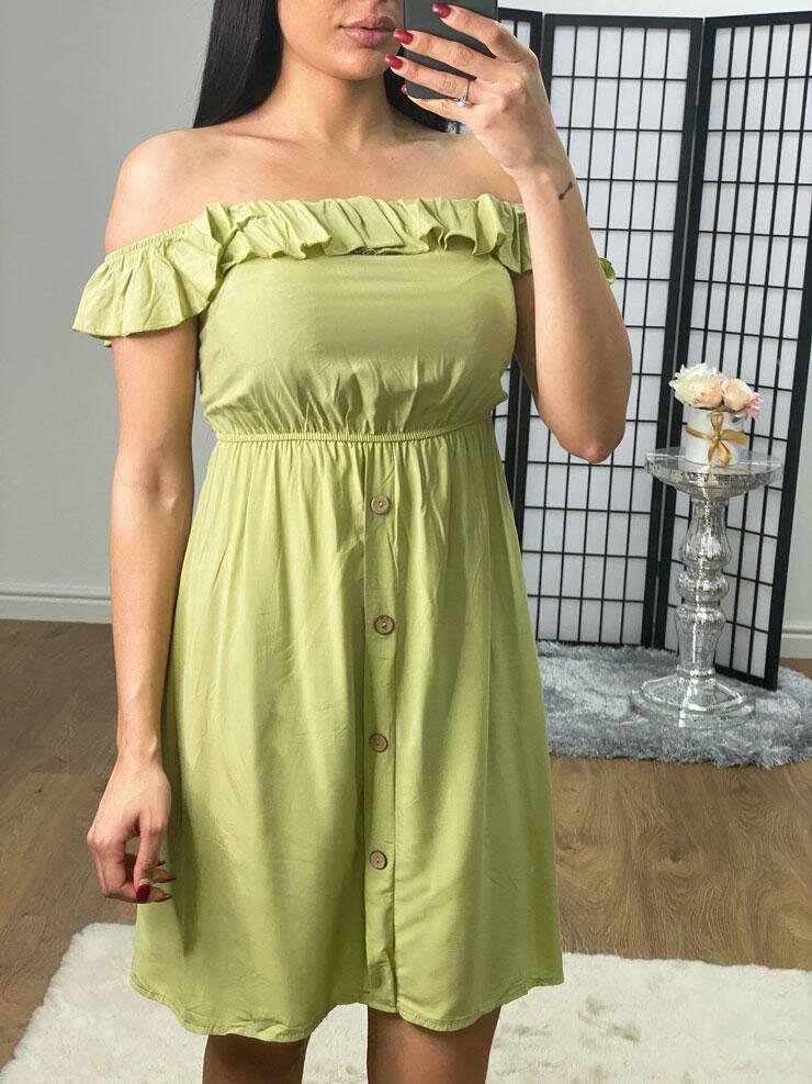 Cassia Elasticated Frill Sleeve Button Detailed Summer Dress