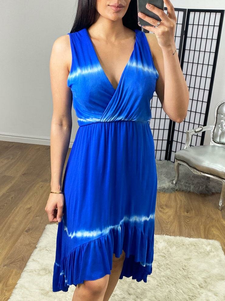 Allie Tie Dye Ruffle Dipped Hem Wrap Dress