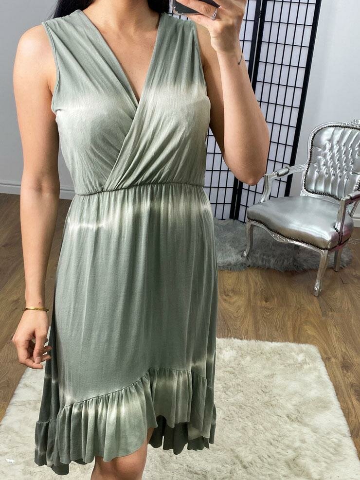 Allie Tie Dye Ruffle Dipped Hem Wrap Dress