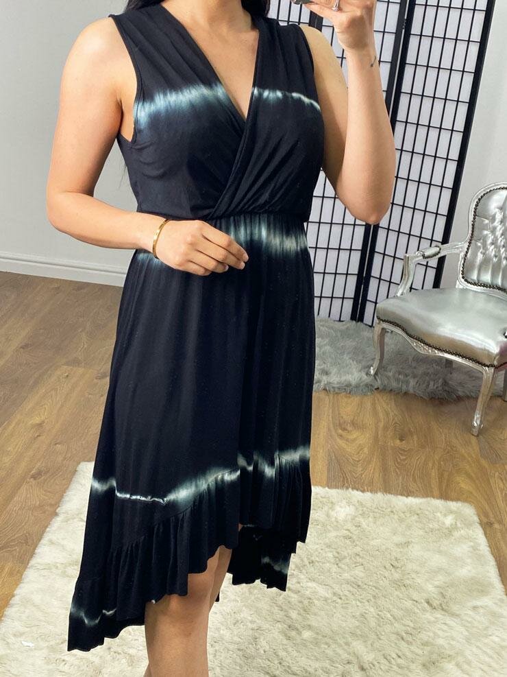 Allie Tie Dye Ruffle Dipped Hem Wrap Dress