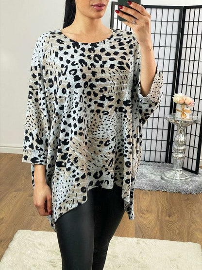 Vanetta Animal Print Super Soft Thin Knit Batwing Jumper