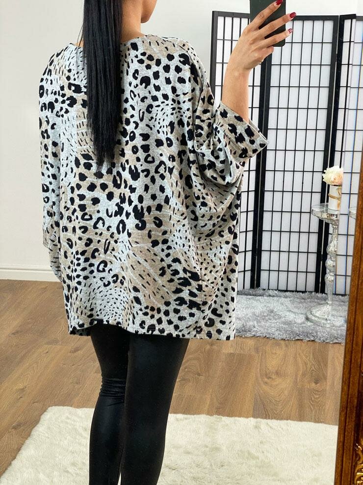 Vanetta Animal Print Super Soft Thin Knit Batwing Jumper