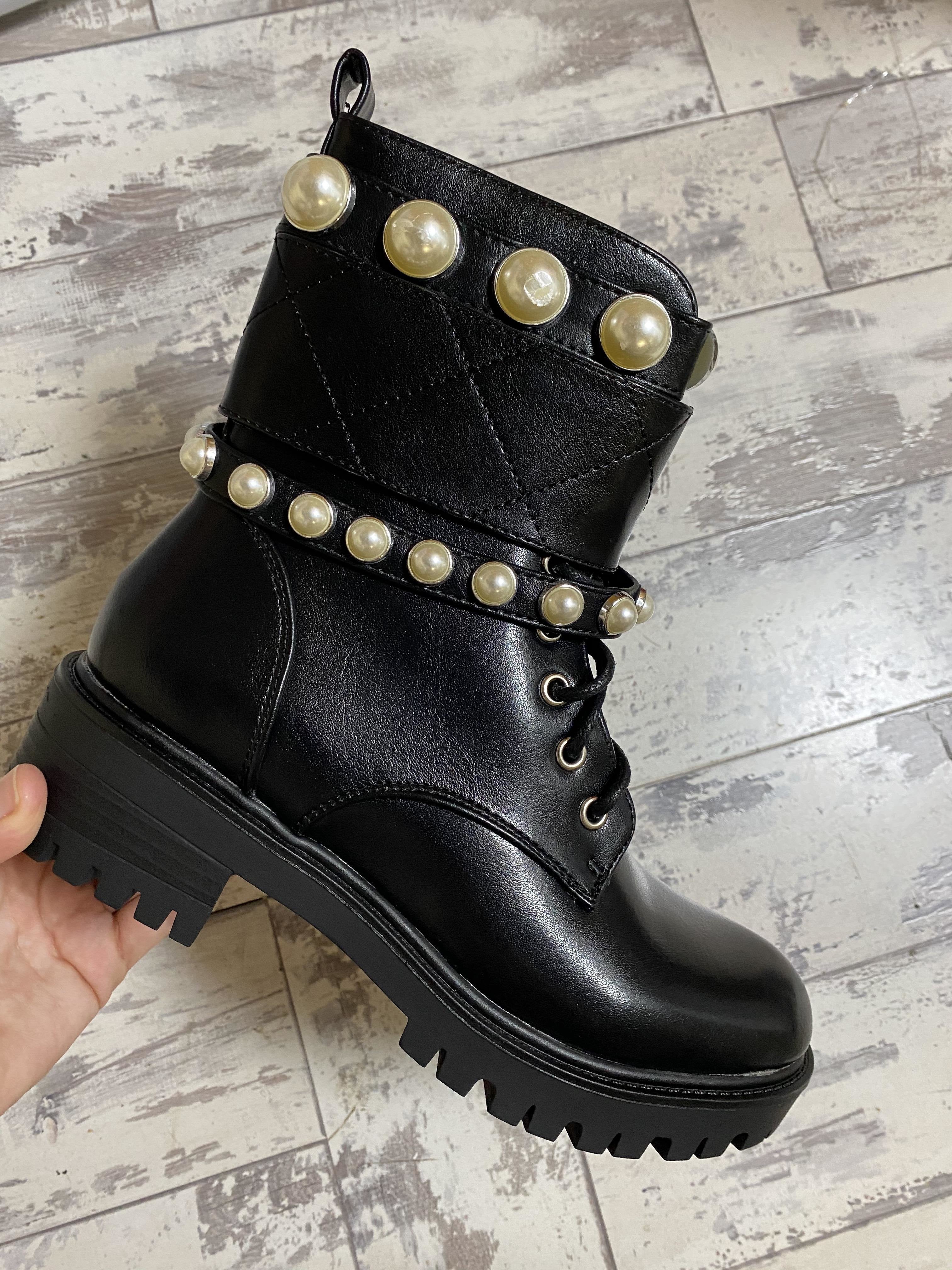 Ripley Pearl Faux Leather Strappy Biker Boots