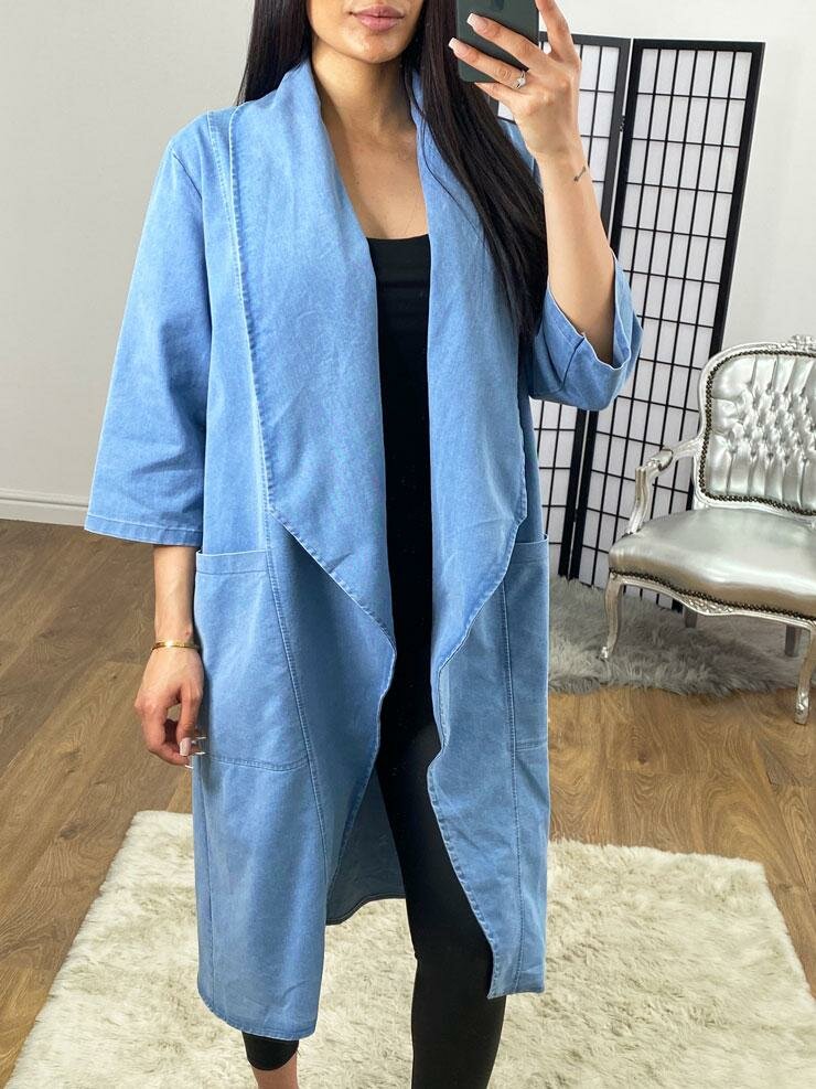 Lizzie Denim Waterfall Open Front Jacket