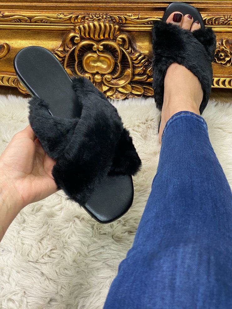 Dixon Faux Fur Cross Over Sliders