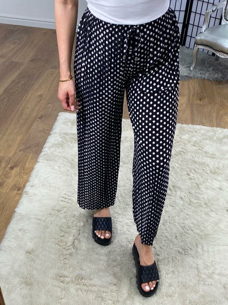 Piya Polka Dot Wide Leg Pleated Trousers
