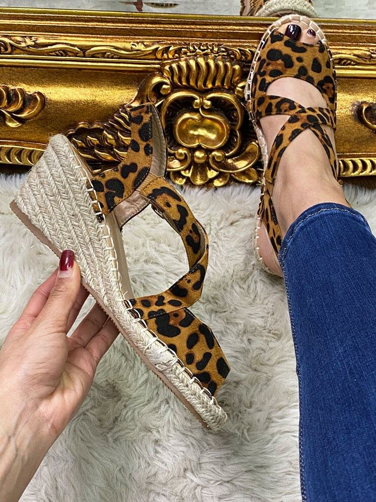Ani Leopard Print Espadrille Faux Suede Wedges