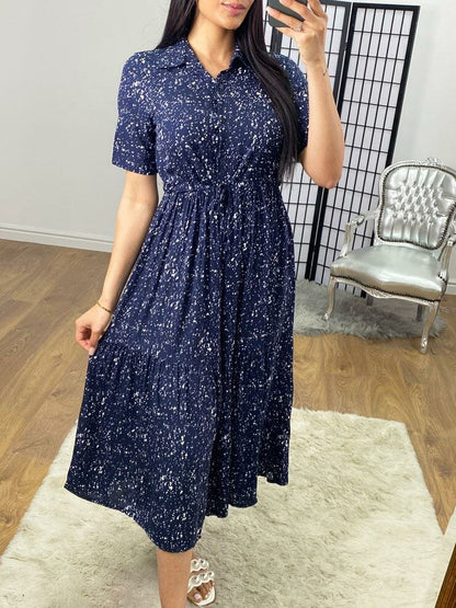 Cabanna Navy Paint Splash Shirt Midi Dress