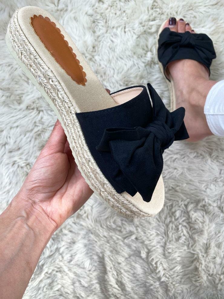Cassie Faux Suede Knotted Bow Espadrille Sliders