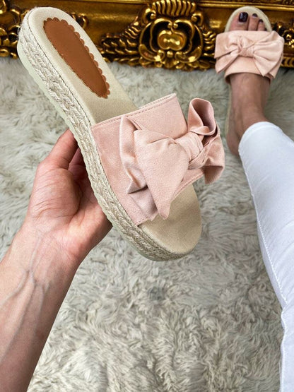 Cassie Faux Suede Knotted Bow Espadrille Sliders