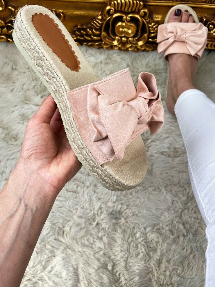 Cassie Faux Suede Knotted Bow Espadrille Sliders
