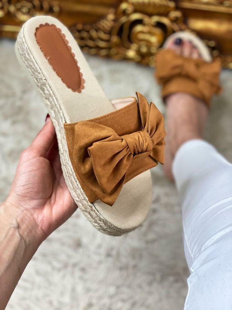Cassie Faux Suede Knotted Bow Espadrille Sliders