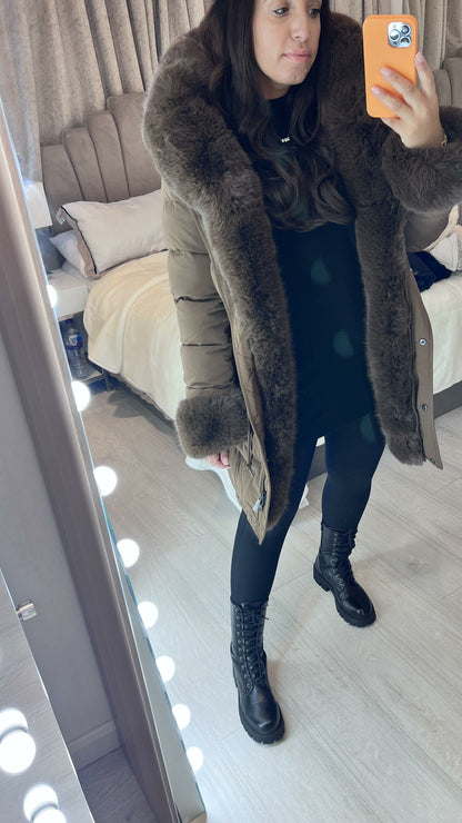 Vienna Chocolate Luxury Faux Fur Trim Coat