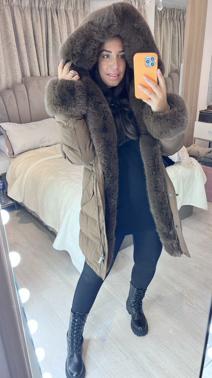 Vienna Chocolate Luxury Faux Fur Trim Coat