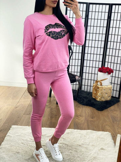 Sarah Leopard Foil Lips Detailed Loungewear Set