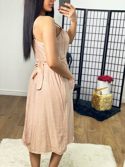 Natalia Button Detailed Tie Waist Floaty Dress