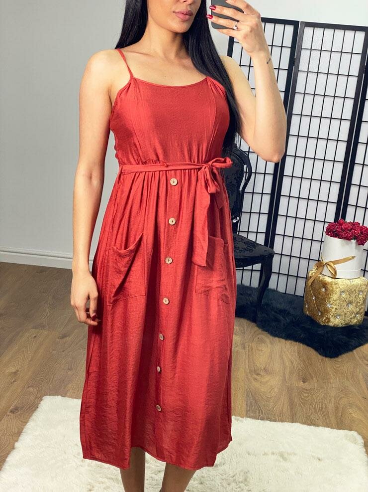 Natalia Button Detailed Tie Waist Floaty Dress