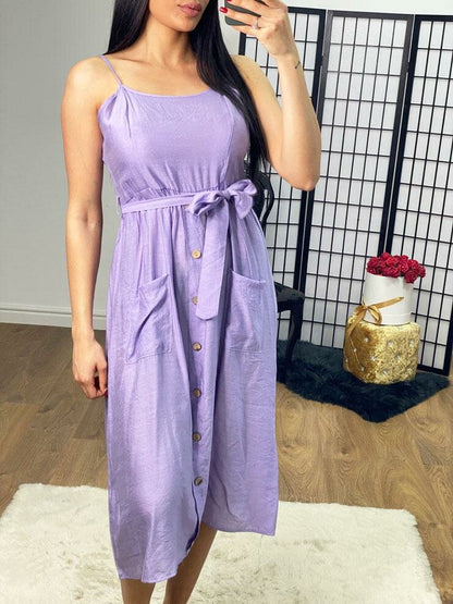 Natalia Button Detailed Tie Waist Floaty Dress