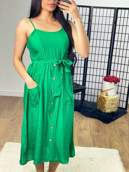 Natalia Button Detailed Tie Waist Floaty Dress
