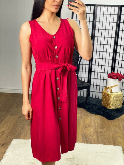 Maribel Button Tie Waist Loose Fit Summer Dress