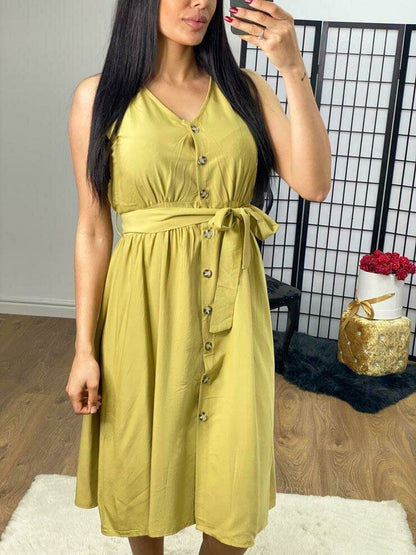 Maribel Button Tie Waist Loose Fit Summer Dress